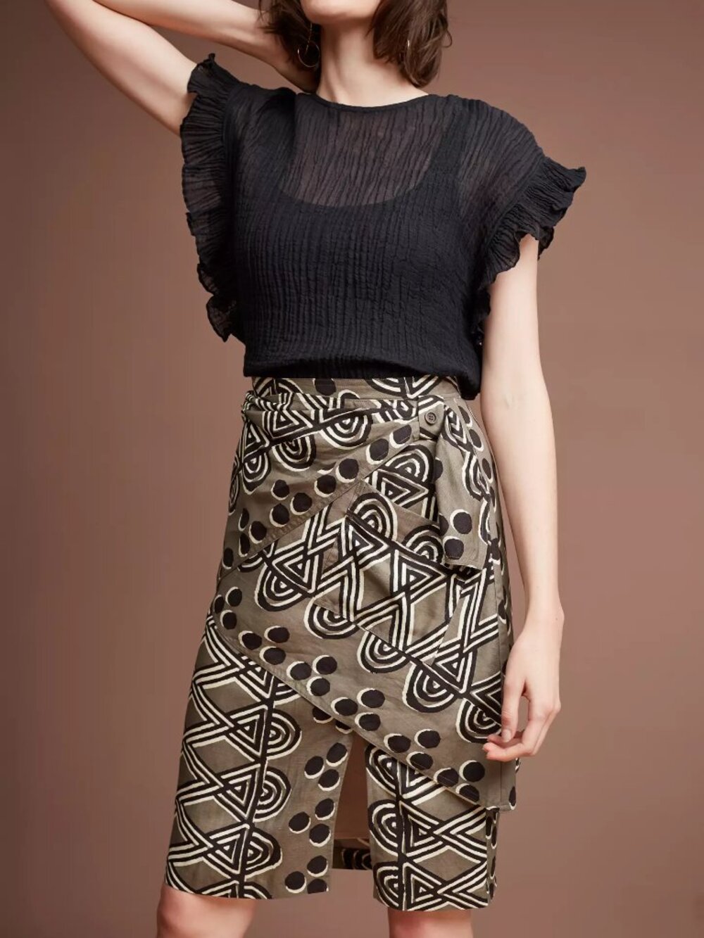 Anthropologie Maeve Edessa Faux Wrap Tribal Pattern Skirt sz 0